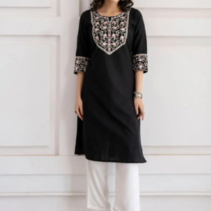 Black Embroidered Cotton Flex Kurta