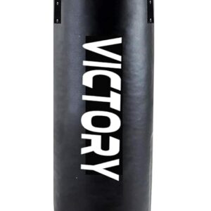 VICTORY Heavy Synthetic Leather Boxing Punching Bag Black | Stainless Steel Hanging Chain | Boxing | MMA | Kickboxing | Muay Thai | Karate | Judo | Taekwondo (2 Feet)