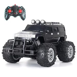 Popsugar Off Roader Rechargeable Remote Control Car | Monster Truck with 4 Headlight Modes | Lithium Battery | C-Type Charging | Remote Control Car for Kids | Made in India, Black Mat