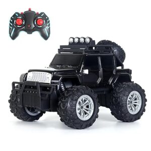 Popsugar Off Roader Rechargeable Remote Control Car | Monster Truck with 4 Headlight Modes | Lithium Battery | C-Type Charging | Remote Control Car for Kids | Made in India, Black & Silver