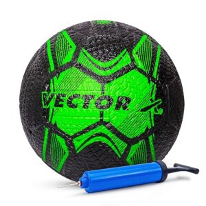 Vector X Street Soccer Rubber Moulded Indoor/Outdoor Water-Resistant Football + Pump with Butyl Bladder, Black-Green, Size 5, Suitable for Match and Training for Adults 15+ Years