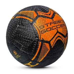 Vector X Street Soccer Rubber Moulded Indoor/Outdoor Water-Resistant Football + Pump with Butyl Bladder, Black-Orange, Size 5, Suitable for Match and Training for Adults 15+ Years