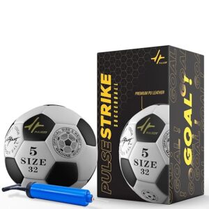 PULSEIT PulseStrike Football Professional Match Ball Size 5 Stitched Standard Training Football for All Ages, Ideal for Ground, Grass, and Turf Use with Pump and Pin