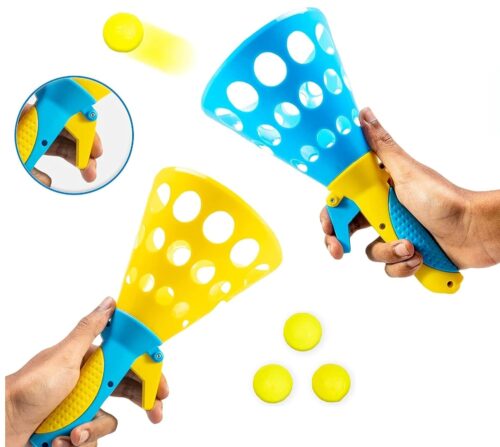 Storio Click and Catch Twin Ball Launcher Game with 3 Balls Indoor Outdoor Toy Set