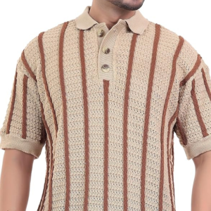 Men’s Crochet Cotton Striped T-Shirt