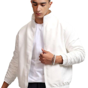 Men’s Lightweight White Polyester Bomber Jacket