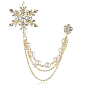 Stone Studded Snow Flake With Three Chain Pin Brooch