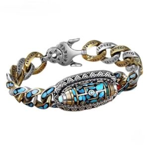 TURQUOISE NINE-EYED DZI - 12mm Pure Copper Bracelet with Box Clasp