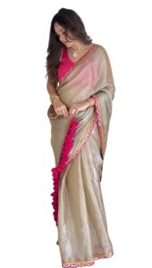 Women’s Two-Tone Soft Erode Silk Saree with Lace Border, Banglori Blouse Piece