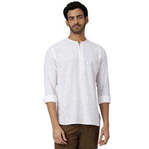 Full Sleeve White Casual Kurta for Festivals | 100% Cotton, Round Collar, Regular Fit Shirt
