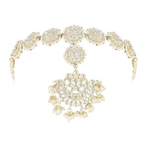 Gold Plated Traditional Floral Kundan Pearl Studded Rajasthani Sheeshphool/SheeshPatti