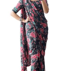 Women's Georgette Digital Printed Ready To Wear one Minute Saree With Unstitched Blouse Piece (Ready To wear Georgette)