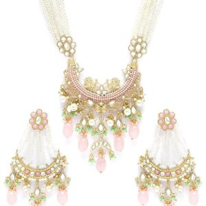 Gold Plated Pink Tumble Kundan Rani Haar Necklace Set for Women