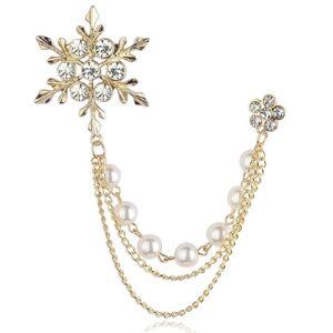 Men's Eye Catching Stone Studded Snow Flake With Three Chain Pin Brooch