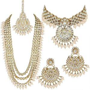 Traditional Gold Plated Kundan Long Necklace Choker Earrings Maangtikka Wedding Bridal Dulhan Jewellery Set