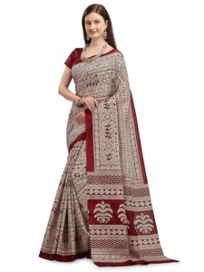 Women's Silk Cotton Kalamkari Print Saree With Blouse Piece